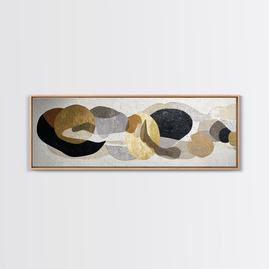 Luxury Monochrome Stone Composition Framed Canvas Print, Above Sofa Art, Textured Painting, Living Room Decor, Statement, ASA-3x1-59