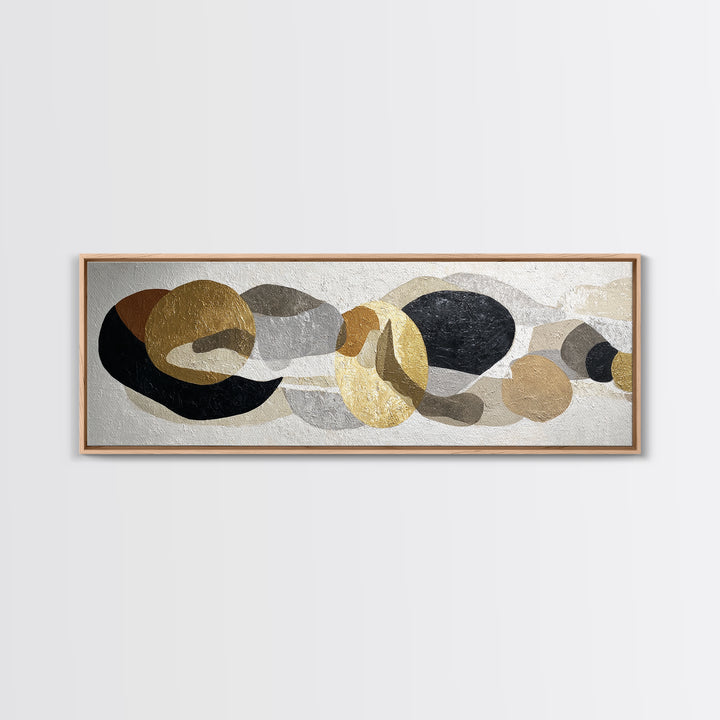Luxury Monochrome Stone Composition Framed Canvas Print, Above Sofa Art, Textured Painting, Living Room Decor, Statement, ASA-3x1-59