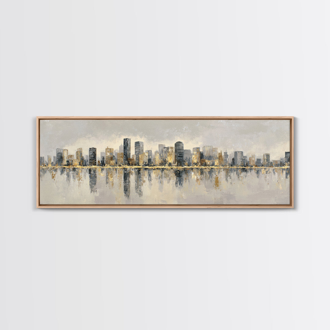 Quiet City Skyline Reduced to Elegant Shapes Canvas Print, Above Sofa Art, Coastal Decor, Living Room Decor, Statement, ASA-3x1-62