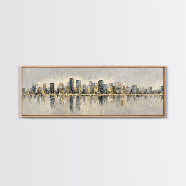 Quiet City Skyline Reduced to Elegant Shapes Canvas Print, Above Sofa Art, Coastal Decor, Living Room Decor, Statement, ASA-3x1-62