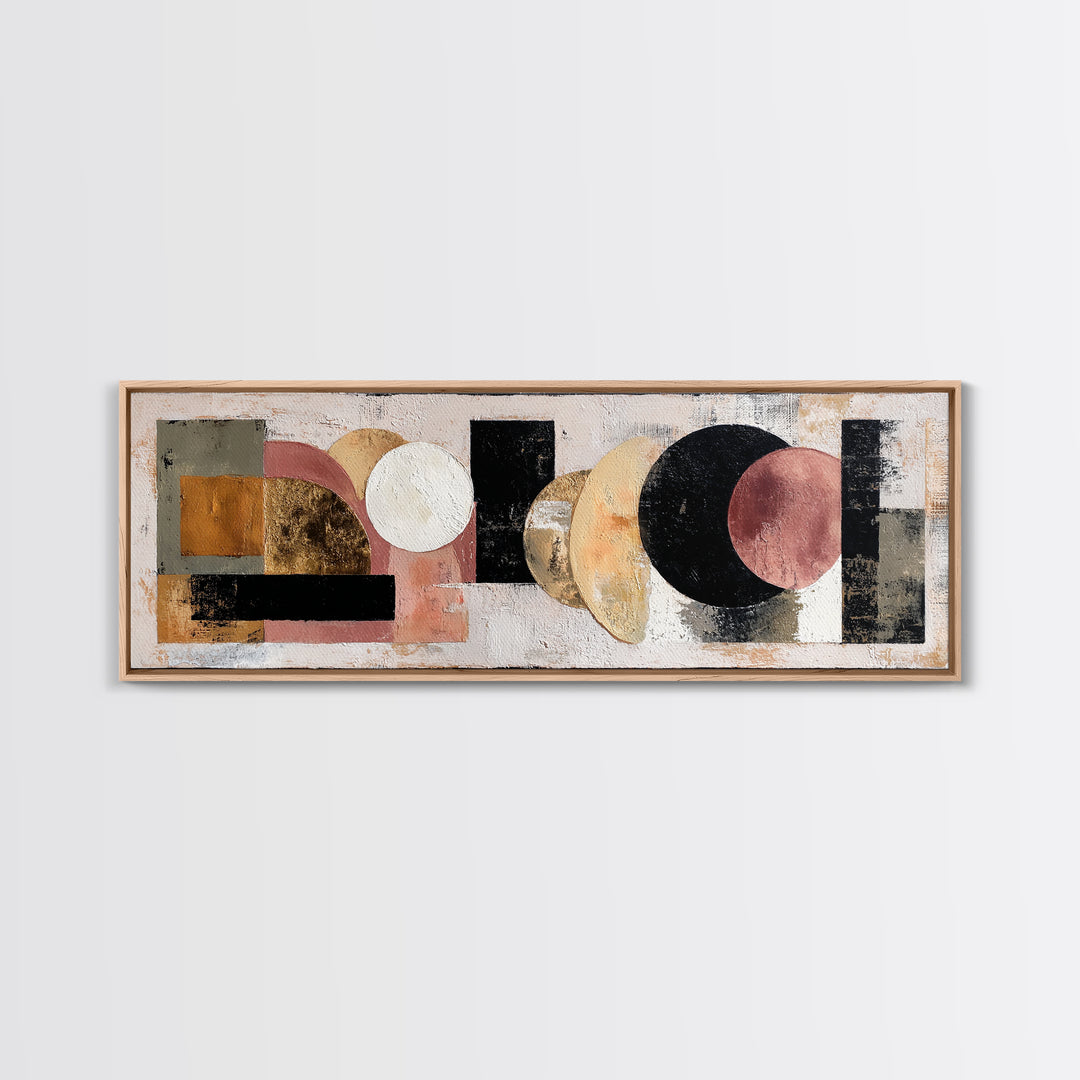Bold Mid Century Geometric Forms Framed Canvas Print, Above Sofa Art, Living Room Decor, Abstract Art, Statement, ASA-3x1-68