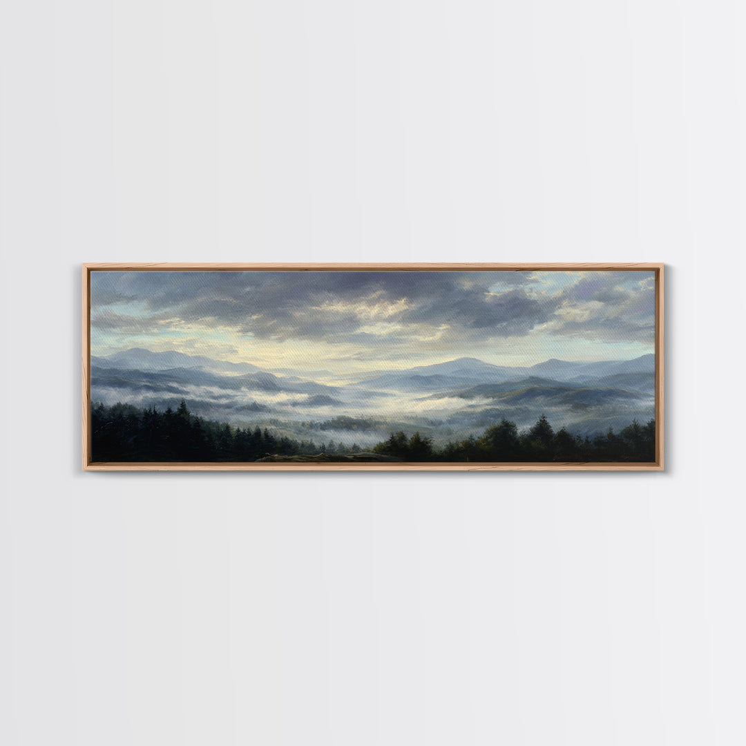 Dramatic Cloudscape over a Distant Valley Framed Canvas Print, Above Sofa Art, Canvas Print, Living Room Decor, Statement, ASA-3x1-69