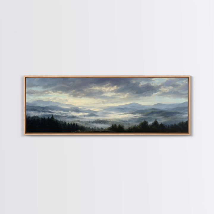 Dramatic Cloudscape over a Distant Valley Framed Canvas Print, Above Sofa Art, Canvas Print, Living Room Decor, Statement, ASA-3x1-69