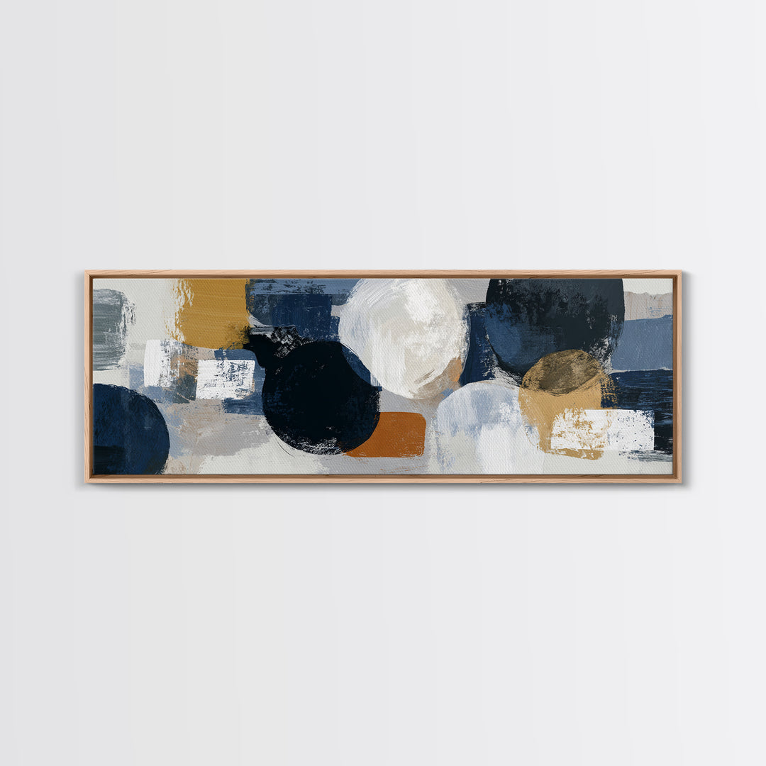 Bold Navy and Ivory Abstract Brushwork Framed Canvas Print, Above Sofa Art, Farmhouse Decor, Living Room Decor, Statement, ASA-3x1-82
