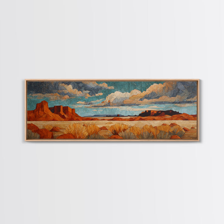 Desert Mesa Panorama Framed Canvas Print, Above Sofa Art, Home Decor, Living Room Decor, Statement, Oversized Wall Art, ASA-3x1-84