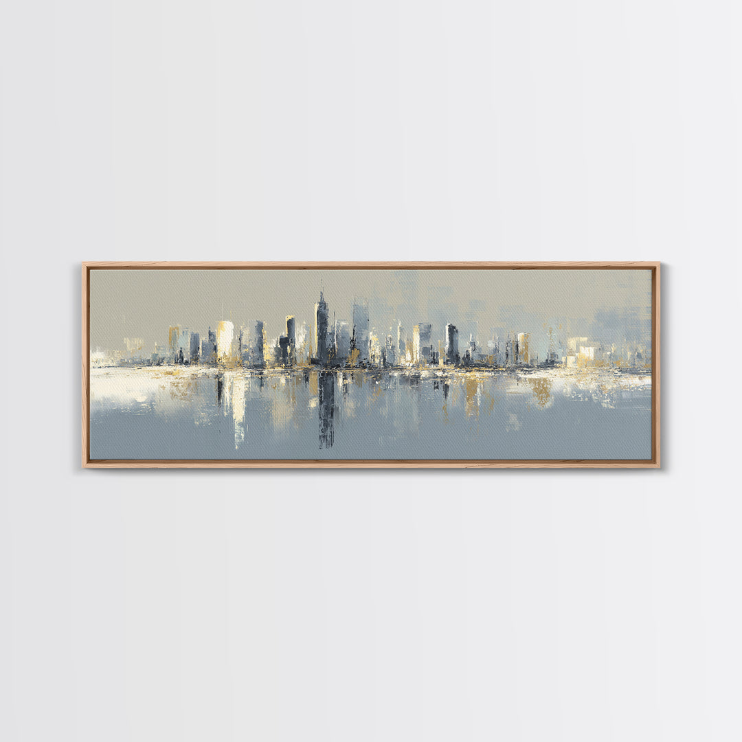 Quiet City Skyline Reduced to Elegant Shapes Canvas Print, Above Sofa Art, Living Room Decor, Abstract Art, Statement, ASA-3x1-86