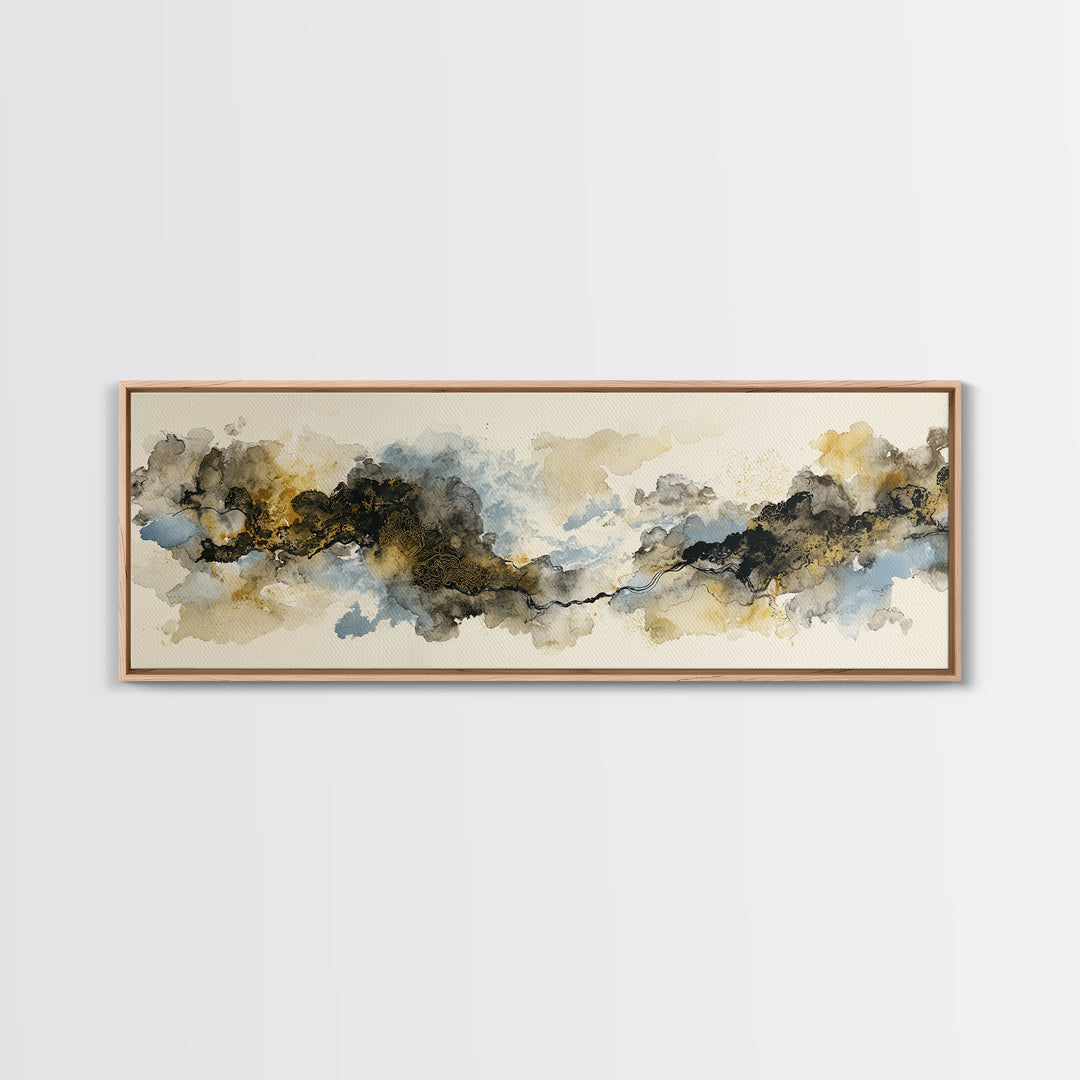 Minimal Black Ink Composition Canvas Print, Above Sofa Art, Japandi Wall Art, Living Room Decor, Fine Art, Statement, ASA-3x1-96