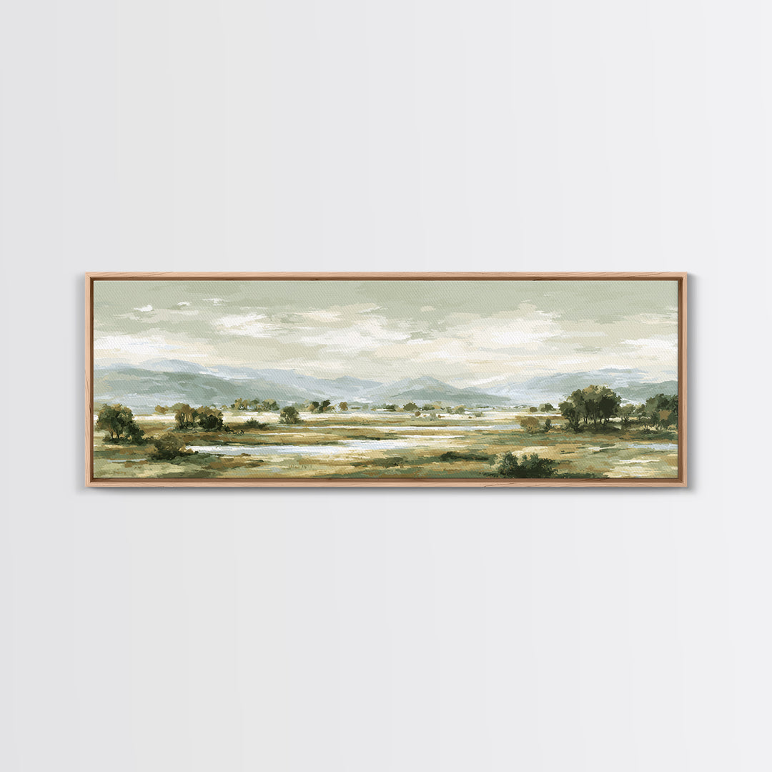 Wide Olive and Beige Meadow Panorama Canvas Print, Above Sofa Art, Canvas Print, Living Room Decor, Oil Painting, Statement, ASA-3x1-98