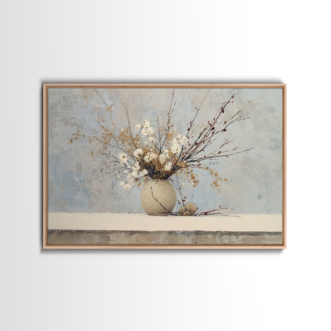Large Neutral Still Life Framed Canvas Print, Above Sofa Art, Printable Wall Art, Living Room Decor, Watercolor Art, Statement, ASA-3x2-18