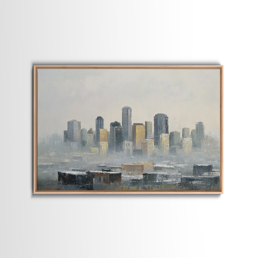 Quiet City Skyline Reduced to Elegant Shapes Canvas Print, Above Sofa Art, Abstract Wall Art, Living Room Decor, Statement, ASA-3x2-50
