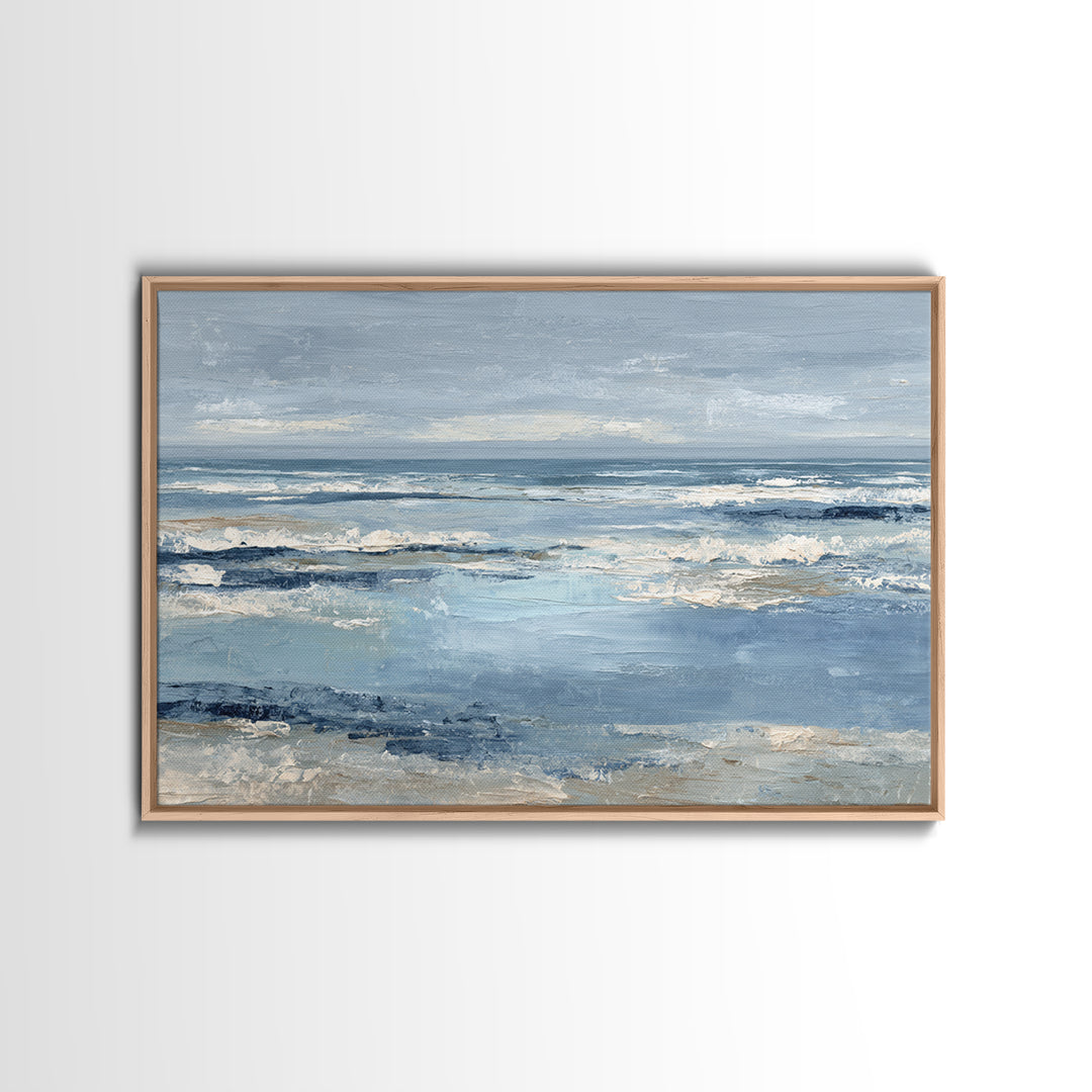 Moody Seascape at Twilight Framed Canvas Print, Above Sofa Art, Set of 3 Prints, Living Room Decor, Abstract Art, Statement, ASA-3x2-64