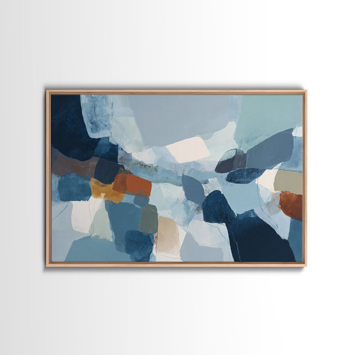 Bold Navy and Ivory Abstract Brushwork Framed Canvas Print, Above Sofa Art, Living Room Decor, Abstract Art, Statement, ASA-3x2-70