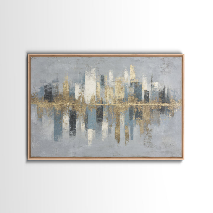 Quiet City Skyline Reduced to Elegant Shapes Canvas Print, Above Sofa Art, Abstract Wall Art, Living Room Decor, Statement, ASA-3x2-74