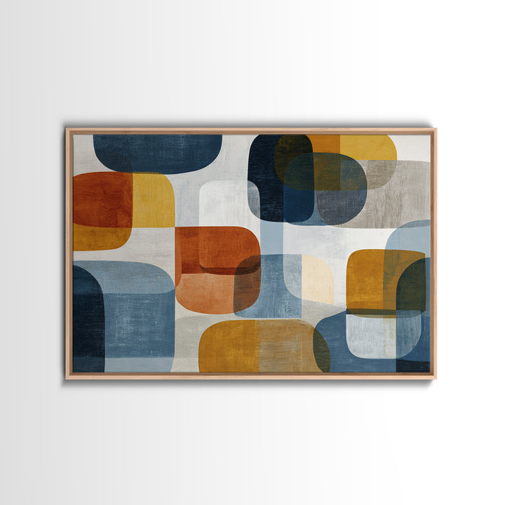Bold Mid Century Geometric Forms Framed Canvas Print, Above Sofa Art, Floral Wall Art, Living Room Decor, Abstract Art, ASA-3x2-80