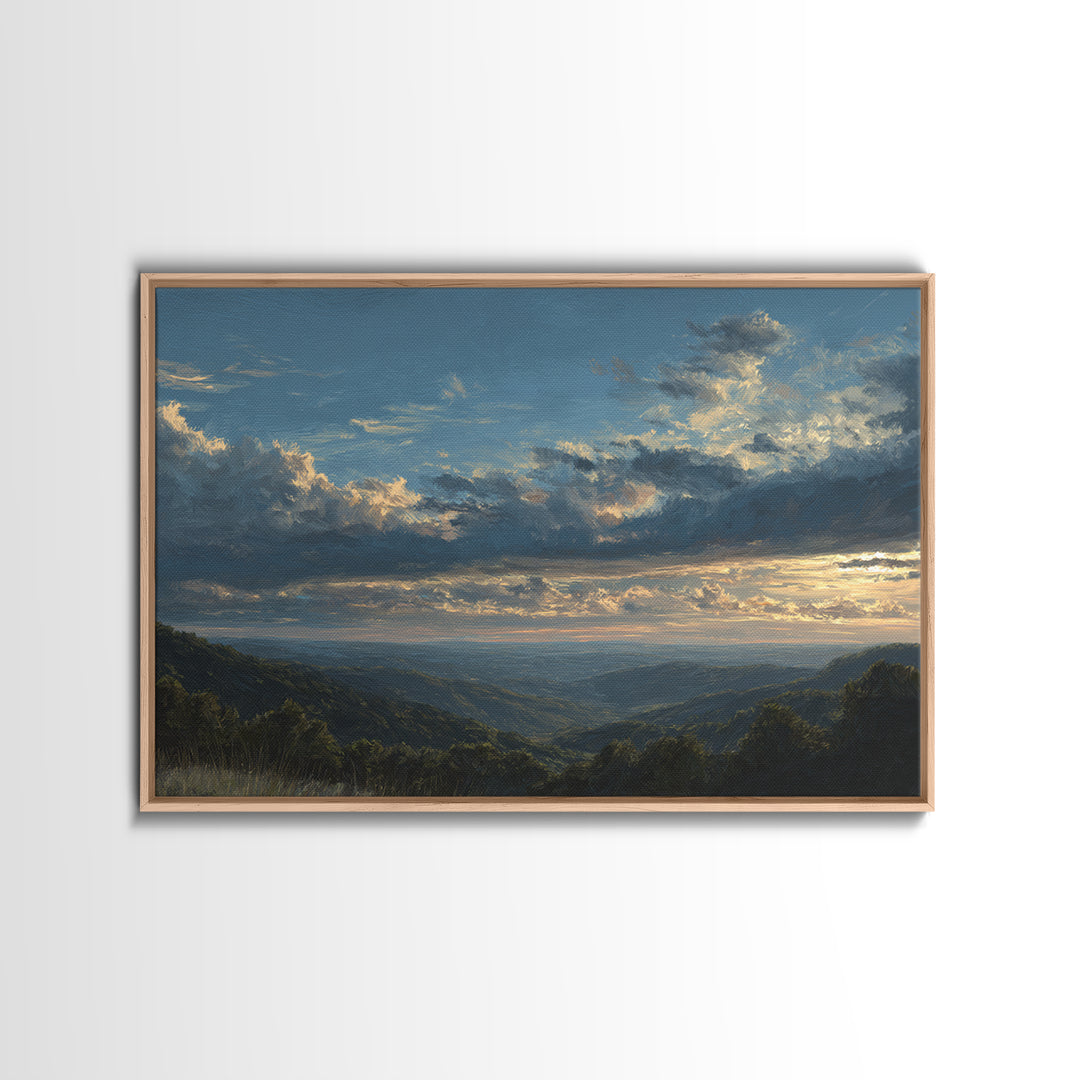 Dramatic Cloudscape over a Distant Valley Canvas Print, Above Sofa Art, Textured Wall Art, Living Room Decor, Statement, ASA-3x2-9