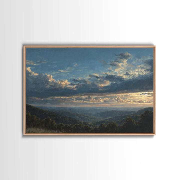 Dramatic Cloudscape over a Distant Valley Canvas Print, Above Sofa Art, Textured Wall Art, Living Room Decor, Statement, ASA-3x2-9