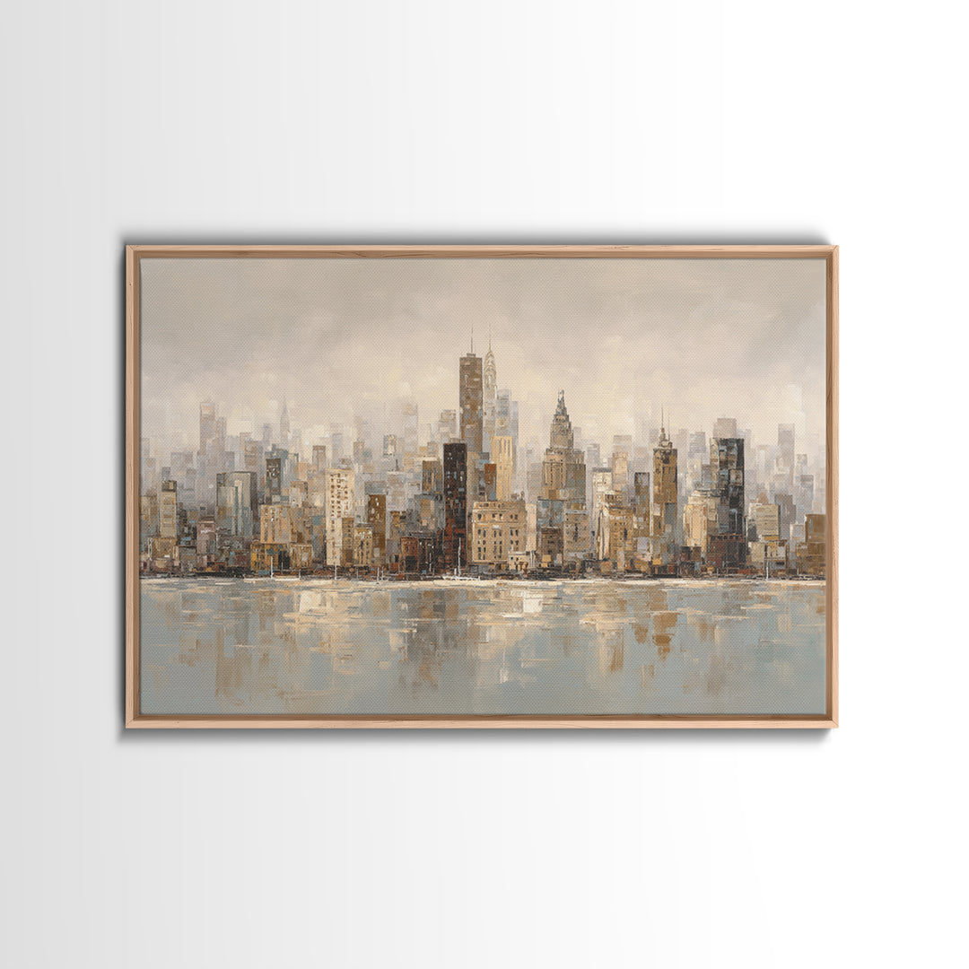 Quiet City Skyline Reduced to Elegant Shapes Canvas Print, Above Sofa Art, Watercolor Painting, Living Room Decor, Statement, ASA-3x2-98