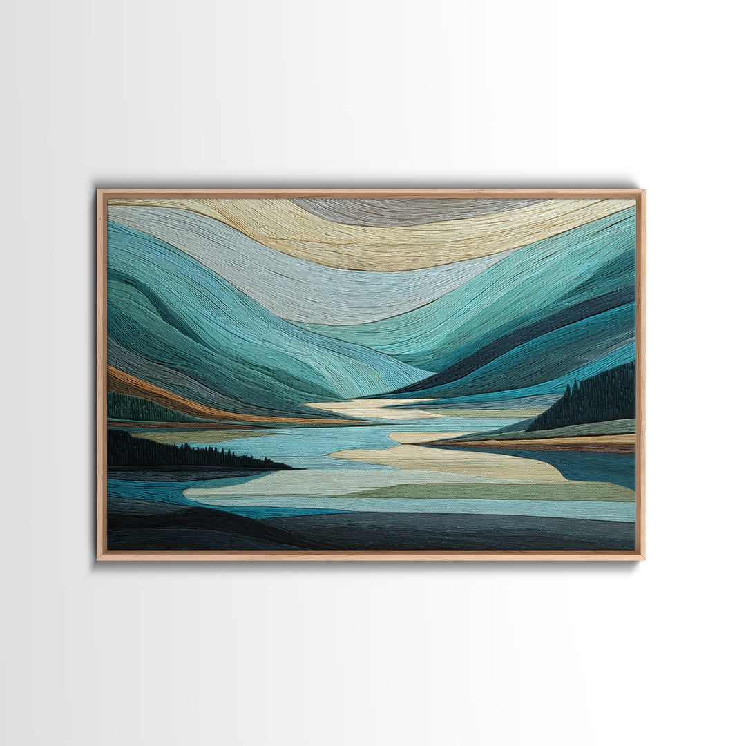 Abstract River Bends Framed Canvas Print, Above Sofa Art, Gallery Decor, Living Room Decor, Abstract Art, Statement, ASA-3x2-99