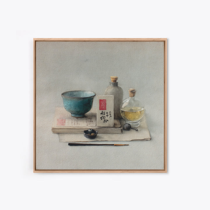 Tea Bowl and Steam Still Life on Canvas Print, Asian Inspired Art, Bird Art, Living Room Decor, Oil Painting, Harmony, ASI-1x1-15