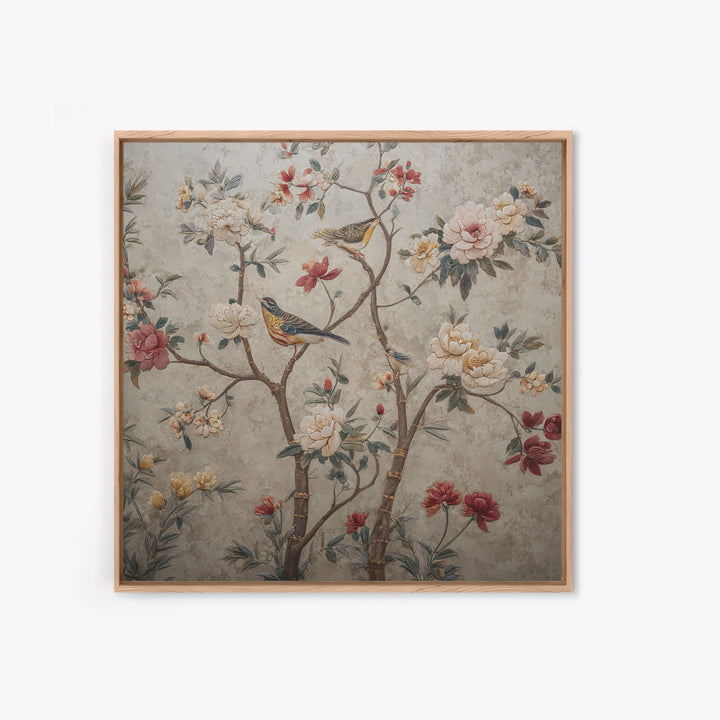 Fan Shaped Composition of Blossoms and Birds Canvas Print, Asian Inspired Art, Japanese Art Print, Living Room Decor, Harmony, ASI-1x1-17