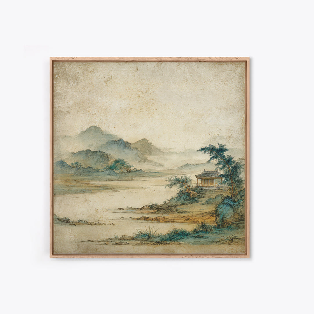 Chinese Mountain Scroll Landscape Framed Canvas Print, Asian Inspired Art, Gallery Decor, Living Room Decor, Fine Art, Harmony, ASI-1x1-32