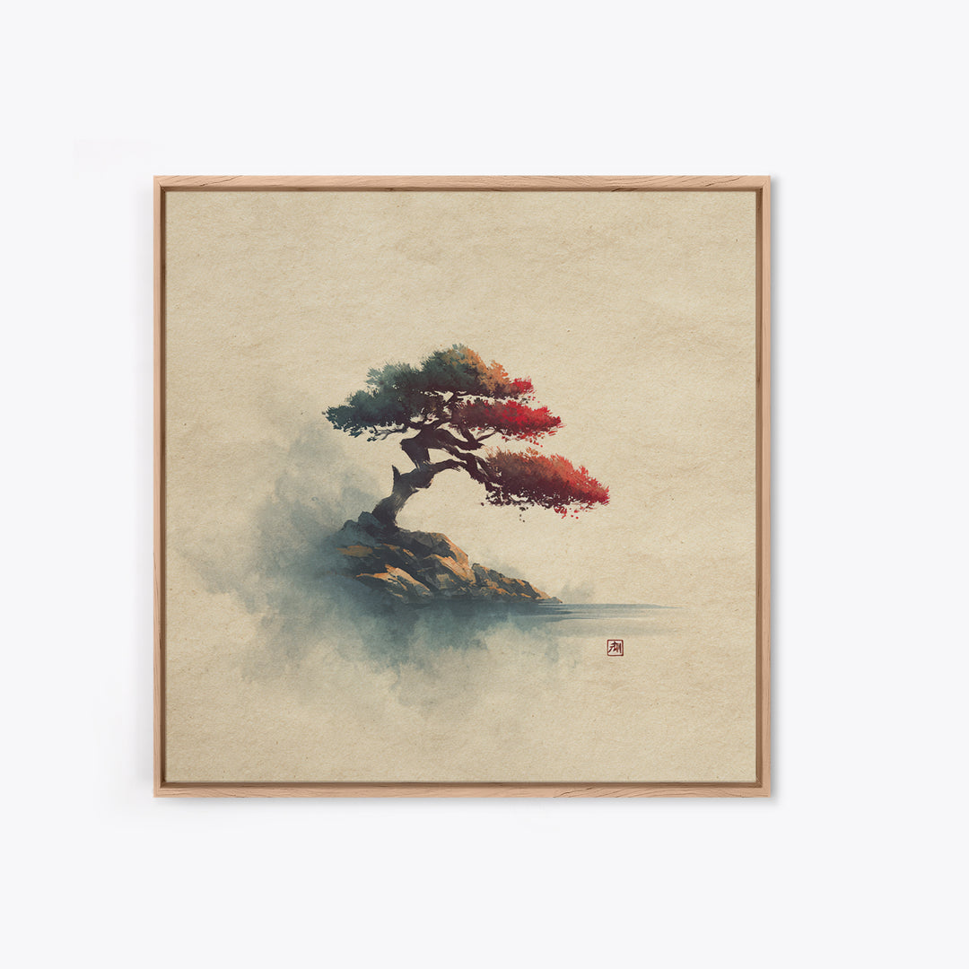 Bonsai Tree Study Framed Canvas Print, Asian Inspired Art, Zen Wall Art, Living Room Decor, Watercolor Art, Harmony, Art Print, ASI-1x1-34