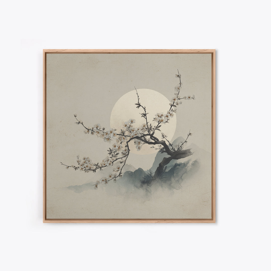 Plum Blossom Branch Painted Canvas Print, Asian Inspired Art, Neutral Wall Art, Living Room Decor, Fine Art, Harmony, ASI-1x1-60