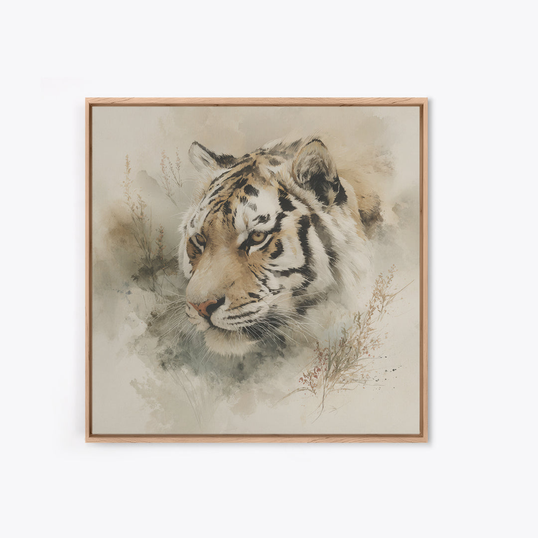 Tiger Portrait with Expressive Brush Ink Energy Framed Canvas Print, Asian Inspired Art, Asian, Living Room Decor, Harmony, ASI-1x1-64
