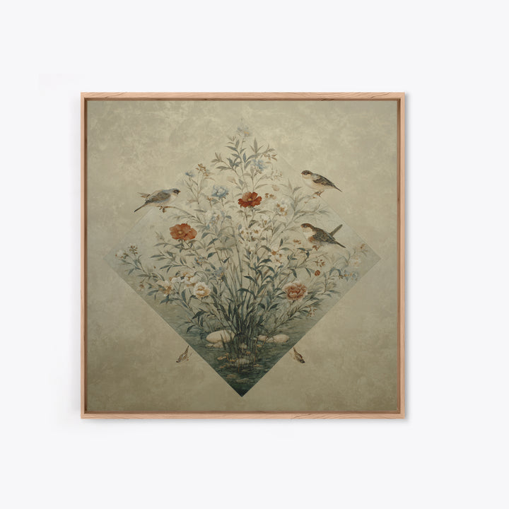 Fan Shaped Composition of Blossoms and Birds Canvas Print, Asian Inspired Art, Gallery Decor, Living Room Decor, Harmony, ASI-1x1-65