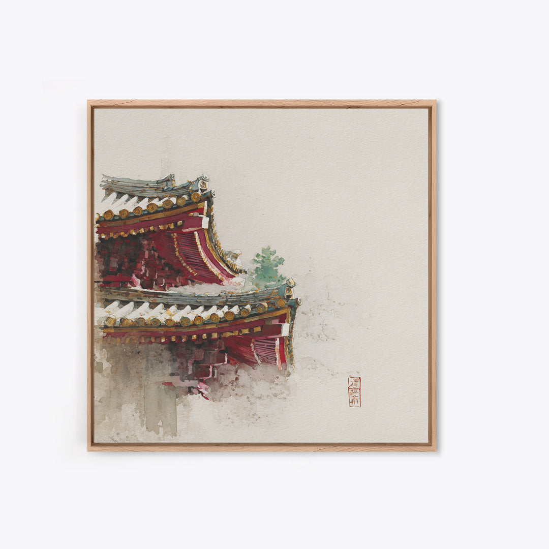 Temple Roof Detail Framed Canvas Print, Asian Inspired Art, Zen Wall Art, Living Room Decor, Fine Art, Harmony, Art Print, ASI-1x1-71