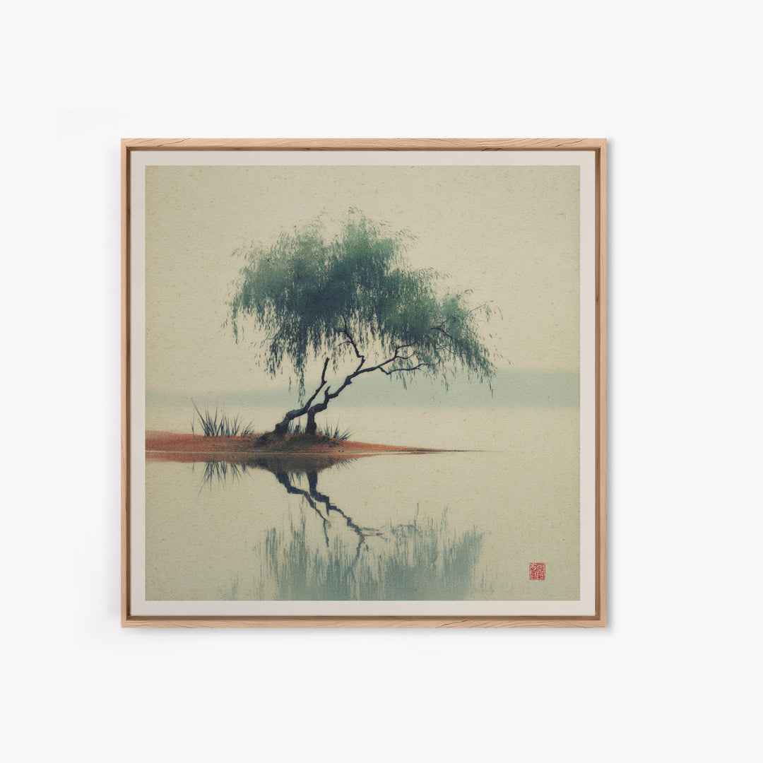 Willow Tree over a Reflective Pond Canvas Print, Asian Inspired Art, Spiritual Wall Art, Living Room Decor, Fine Art, Harmony, ASI-1x1-90