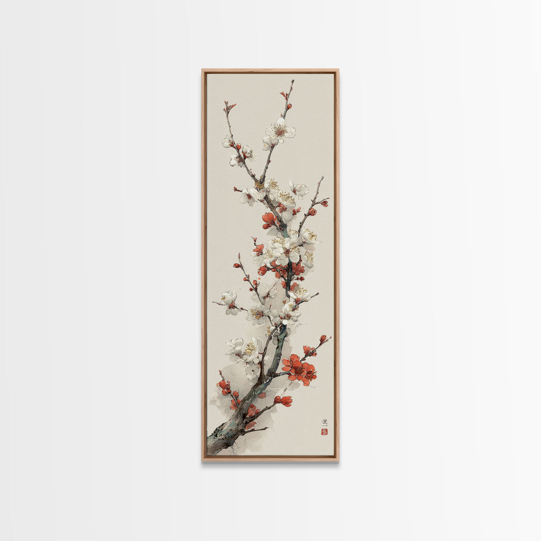 Plum Blossom Branch Painted Framed Canvas Print, Asian Inspired Art, Art Print, Living Room Decor, Oil Painting, Harmony, ASI-1x3-24