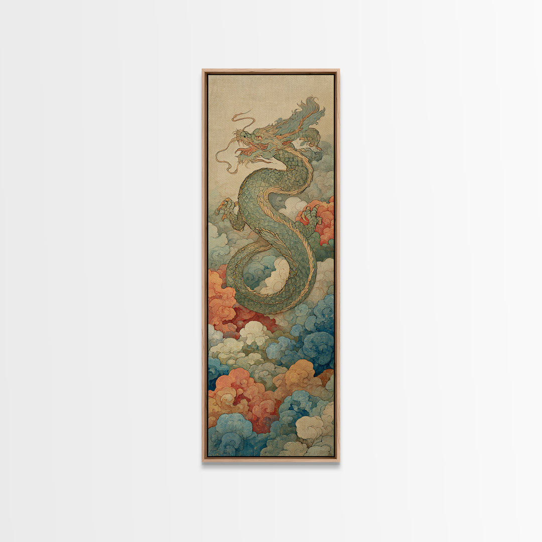 Dragon Curling Through Clouds Canvas Print, Asian Inspired Art, Wall Decor, Living Room Decor, Harmony, Farmhouse Wall Art, ASI-1x3-25