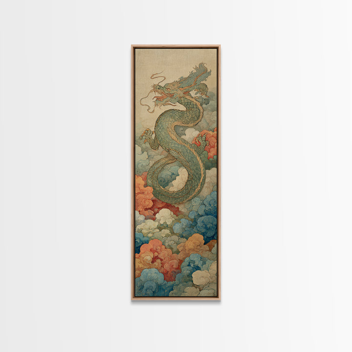 Dragon Curling Through Clouds Canvas Print, Asian Inspired Art, Wall Decor, Living Room Decor, Harmony, Farmhouse Wall Art, ASI-1x3-25