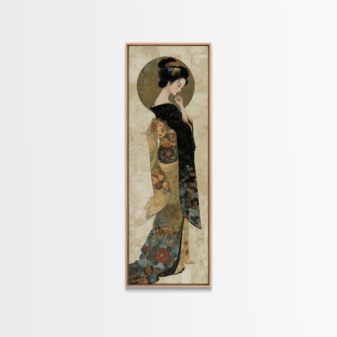Elegant Geisha Portrait Canvas Print, Asian Inspired Art, Modern Wall Decor, Living Room Decor, Oil Painting, Harmony, ASI-1x3-42