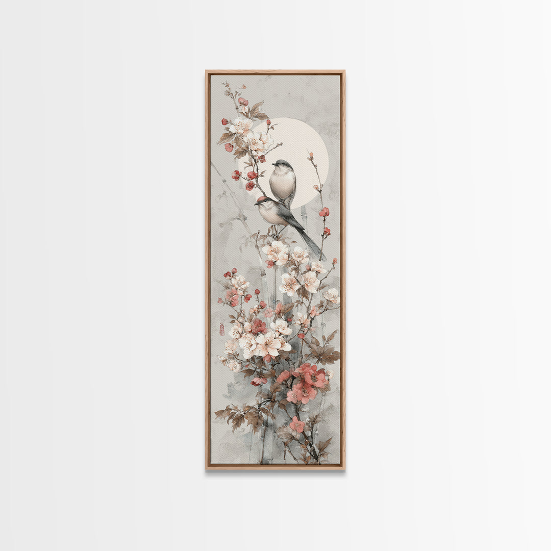 Fan Shaped Composition of Blossoms and Birds Canvas Print, Asian Inspired Art, Modern Wall Decor, Living Room Decor, Harmony, ASI-1x3-5