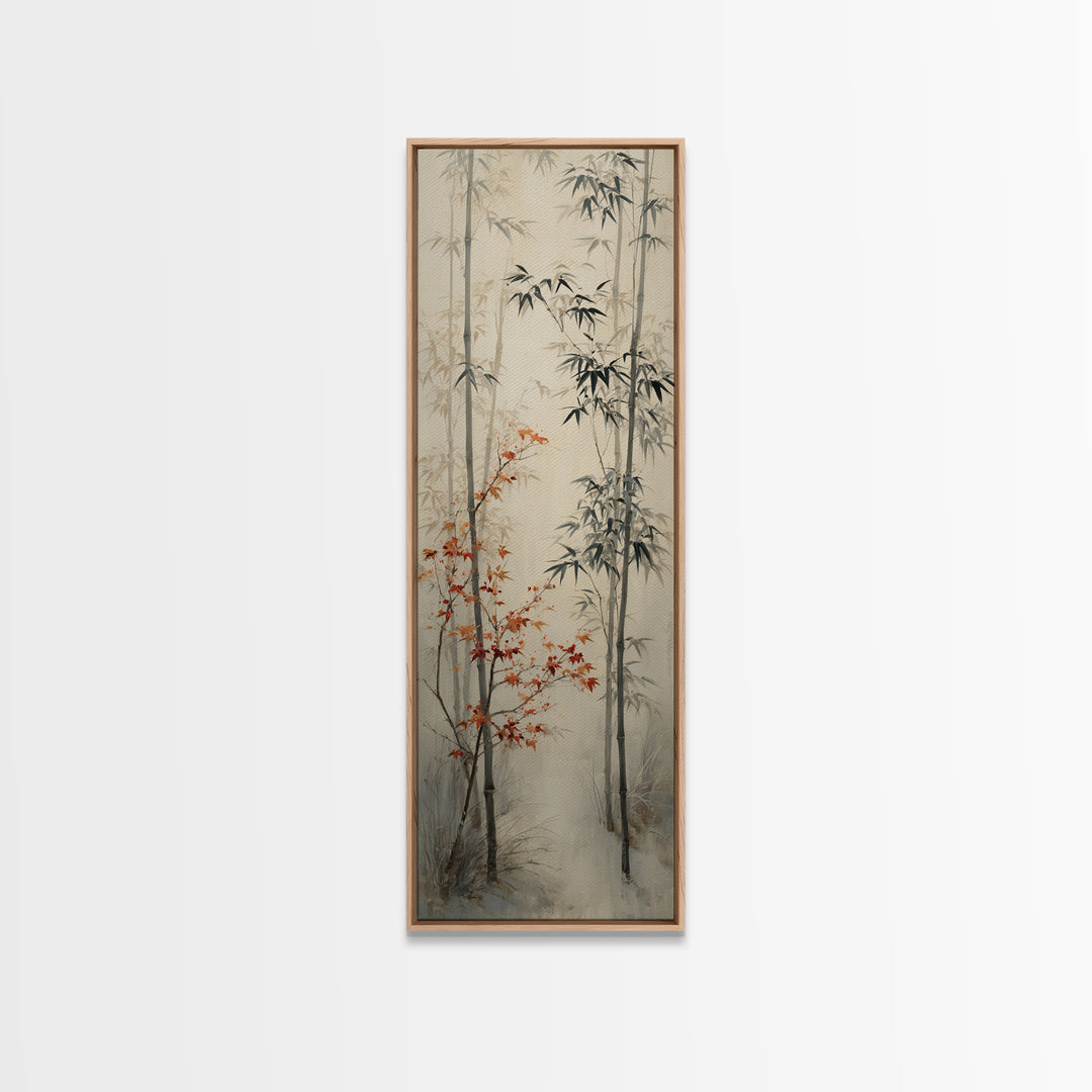 Minimal Bamboo Stalks Framed Canvas Print, Asian Inspired Art, Statement Artwork, Living Room Decor, Fine Art, Harmony, ASI-1x3-8