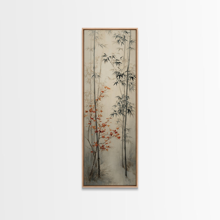 Minimal Bamboo Stalks Framed Canvas Print, Asian Inspired Art, Statement Artwork, Living Room Decor, Fine Art, Harmony, ASI-1x3-8
