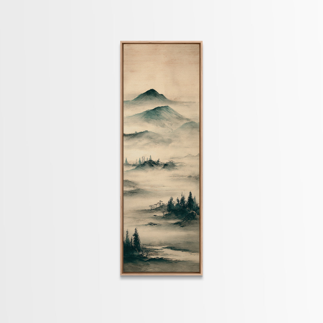 Japanese Ink Landscape Canvas Print, Asian Inspired Art, Farmhouse Wall Art, Living Room Decor, Harmony, Spiritual Wall Art, ASI-1x3-88