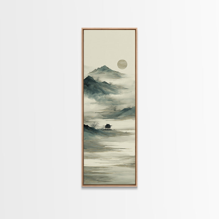 Chinese Mountain Scroll Landscape Canvas Print, Asian Inspired Art, Digital Download Art, Living Room Decor, Harmony, ASI-1x3-92