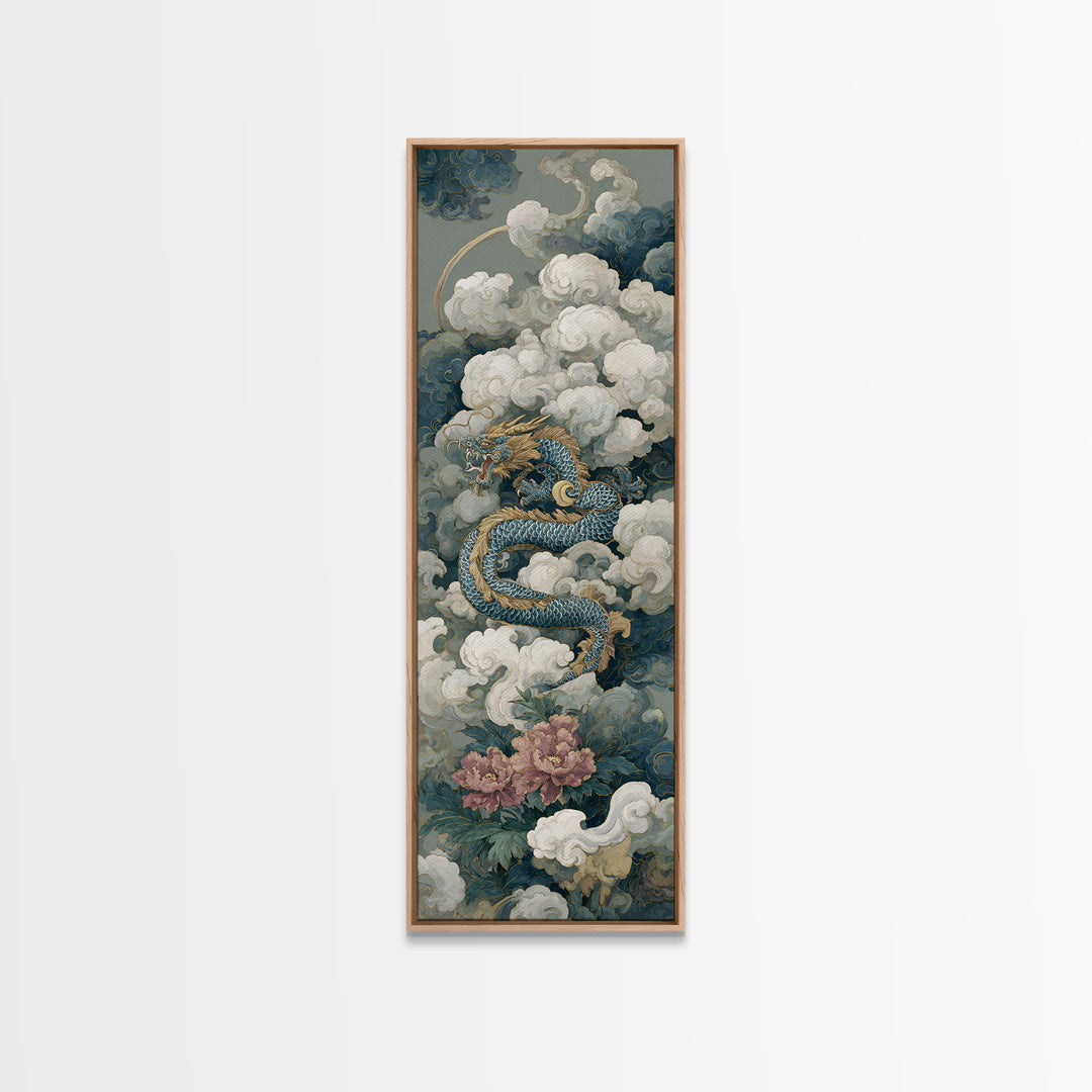 Dragon Curling Through Clouds Canvas Print, Asian Inspired Art, Spiritual Wall Art, Living Room Decor, Oil Painting, Harmony, ASI-1x3-97