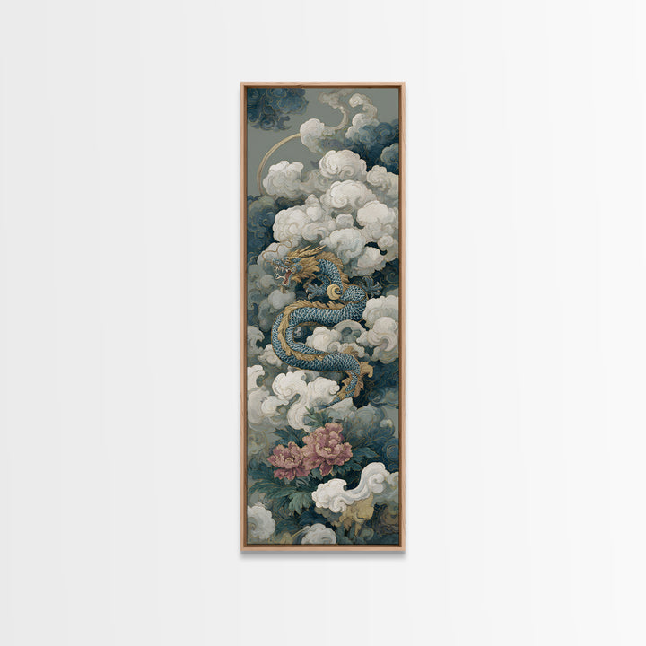 Dragon Curling Through Clouds Canvas Print, Asian Inspired Art, Spiritual Wall Art, Living Room Decor, Oil Painting, Harmony, ASI-1x3-97
