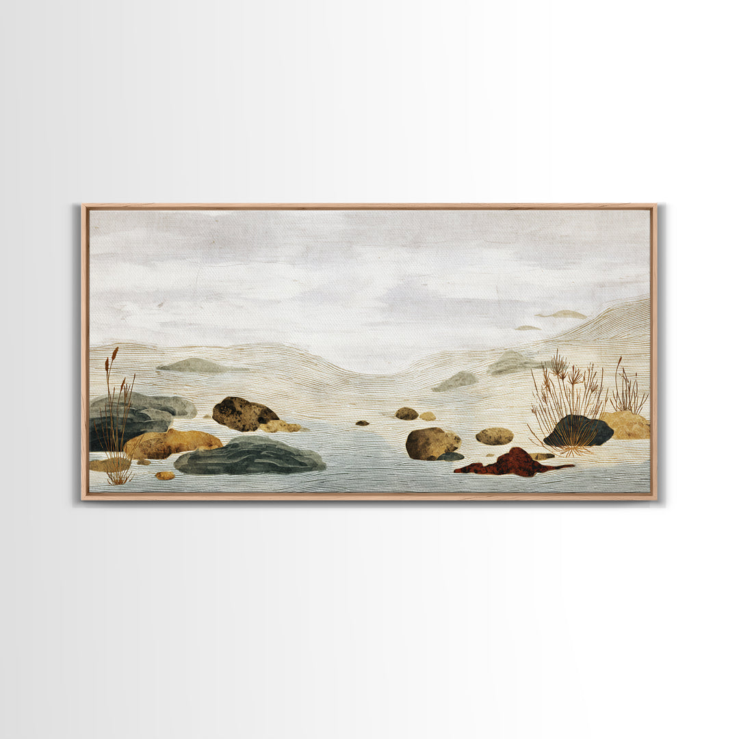 Zen Rock Garden Abstraction Framed Canvas Print, Asian Inspired Art, Art Print, Living Room Decor, Watercolor Art, Harmony, ASI-2x1-34