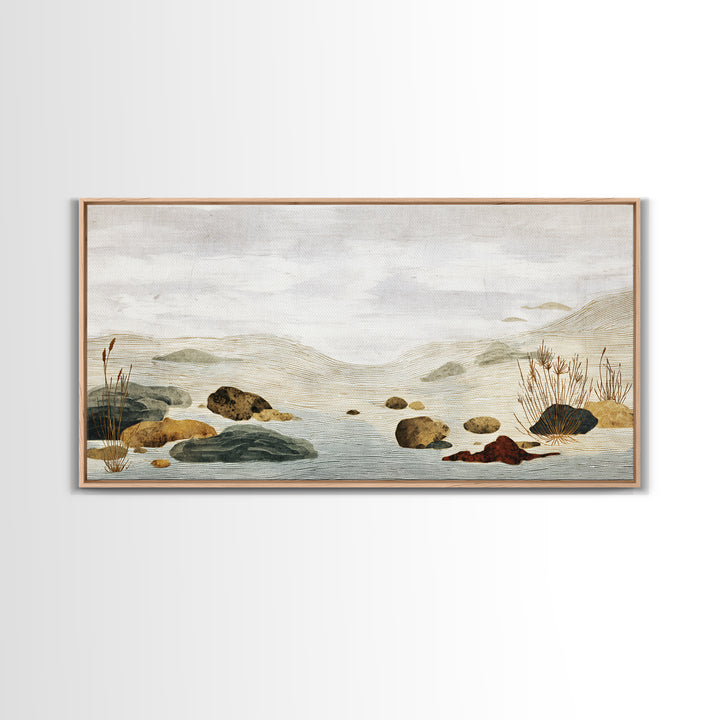 Zen Rock Garden Abstraction Framed Canvas Print, Asian Inspired Art, Art Print, Living Room Decor, Watercolor Art, Harmony, ASI-2x1-34