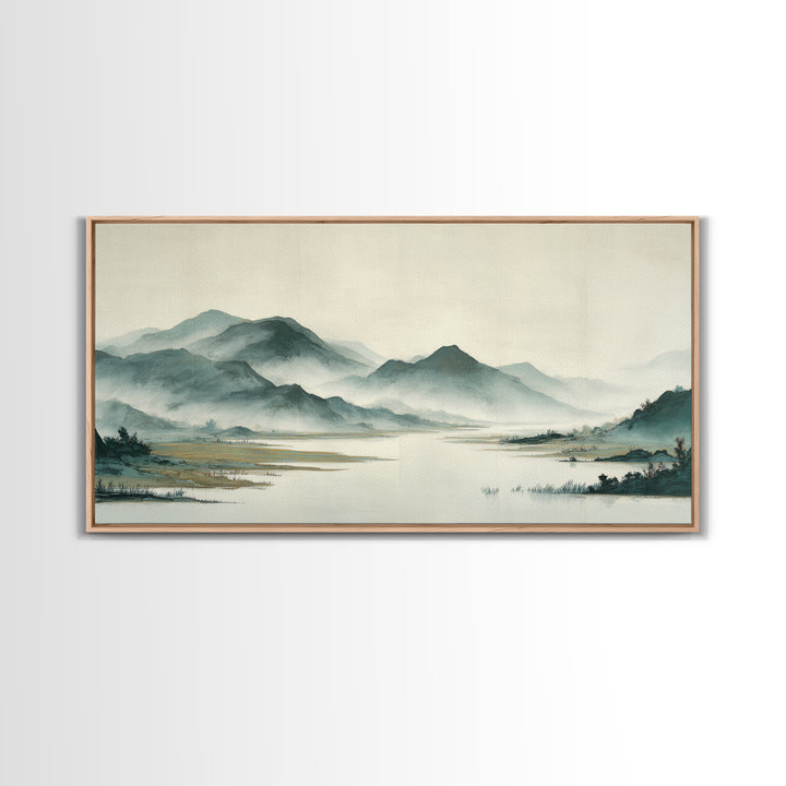 Japanese Ink Landscape Canvas Print, Asian Inspired Art, Wall Decor, Living Room Decor, Fine Art, Harmony, Farmhouse Wall Art, ASI-2x1-48