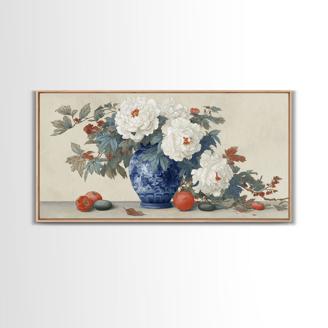 Blue and White Porcelain Vase Framed Canvas Print, Asian Inspired Art, Living Room Decor, Abstract Art, Harmony, ASI-2x1-65