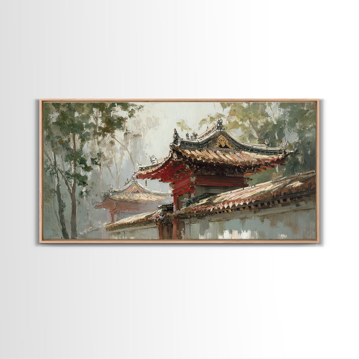 Temple Roof Detail Framed Canvas Print, Asian Inspired Art, Spiritual Wall Art, Living Room Decor, Fine Art, Harmony, ASI-2x1-67