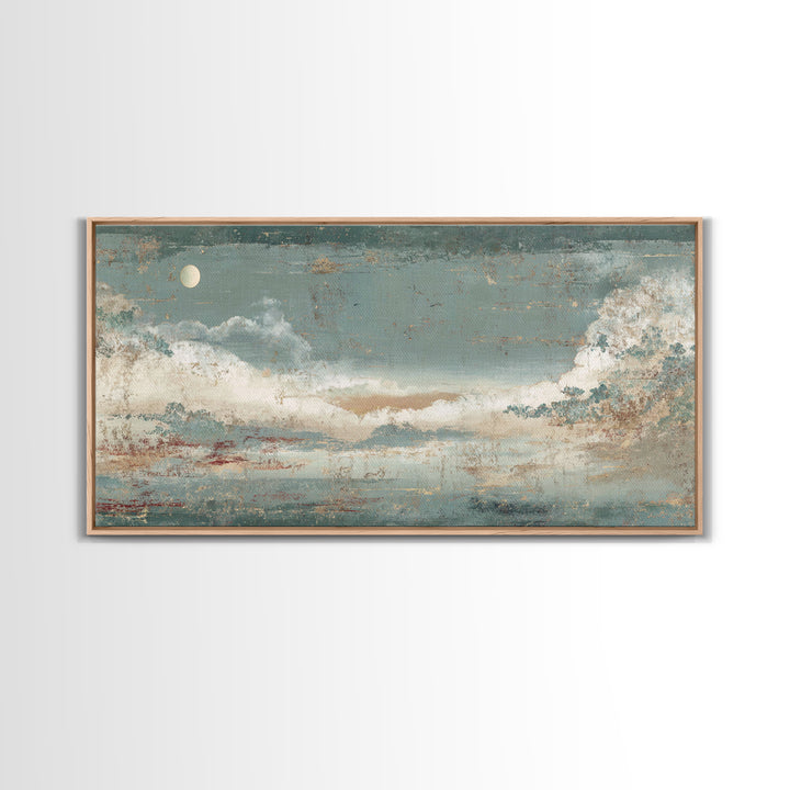 Crane and Moon Composition Framed Canvas Print, Asian Inspired Art, Bedroom Wall Decor, Living Room Decor, Oil Painting, ASI-2x1-92