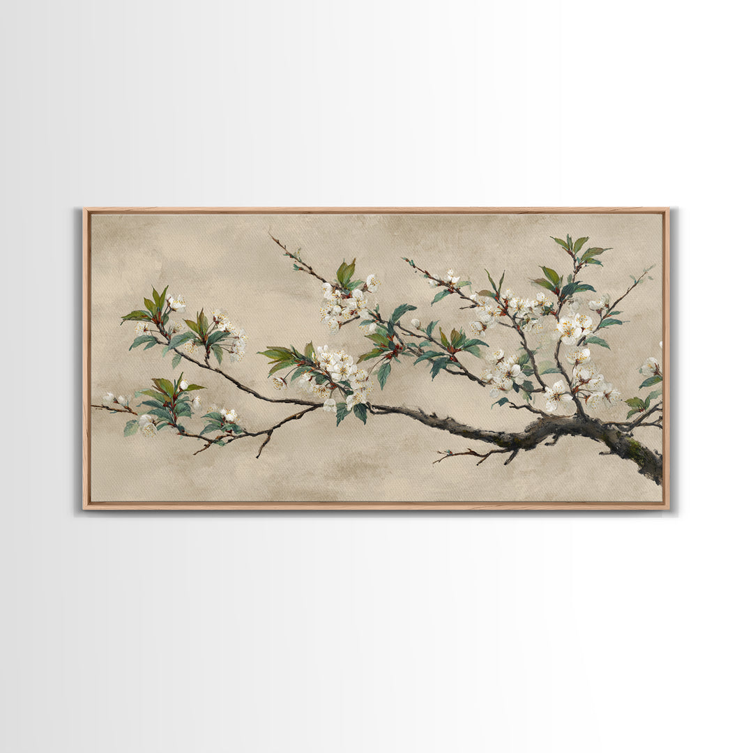 Cherry Blossom Branch Framed Canvas Print, Asian Inspired Art, Asian Art, Living Room Decor, Oil Painting, Harmony, ASI-2x1-95