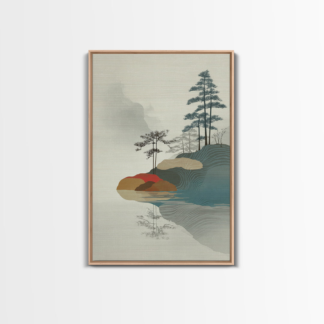 Zen Rock Garden Abstraction Framed Canvas Print, Asian Inspired Art, Textured Painting, Living Room Decor, Fine Art, Harmony, ASI-2x3-22